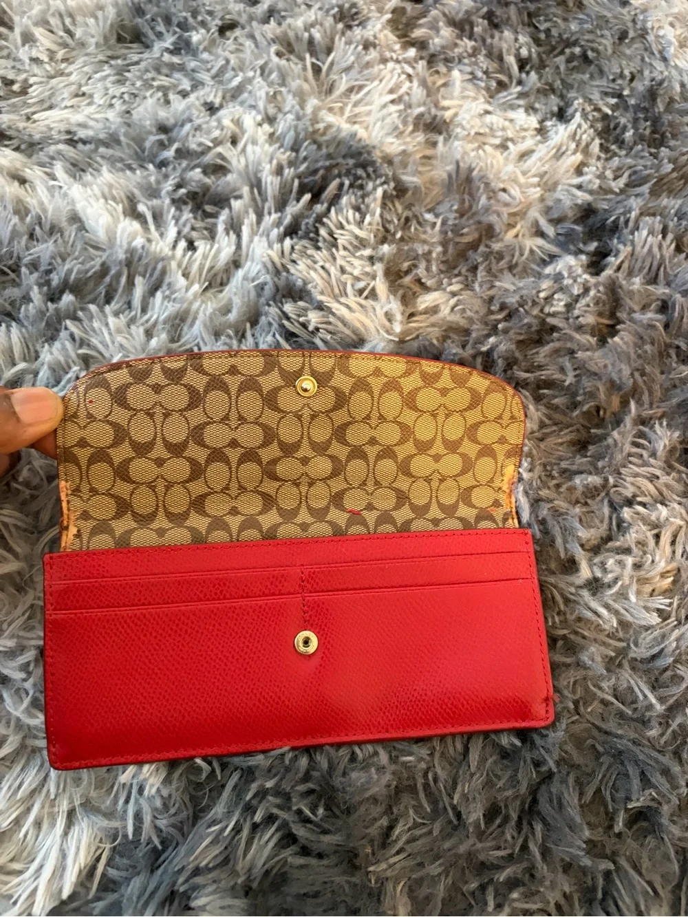 Coach Red Pebbled Leather Slim Envelope Wallet Signature C Inner Flap